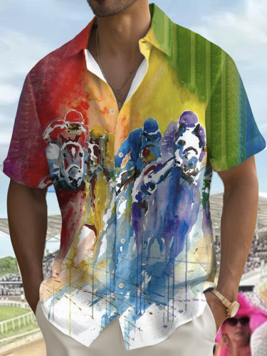 Men's Horse Racing Graphic Short Sleeve Shirt