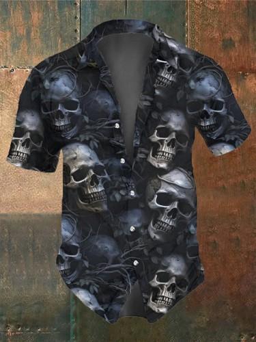Men's Retro Dark Skull Casual Short Sleeve Shirt