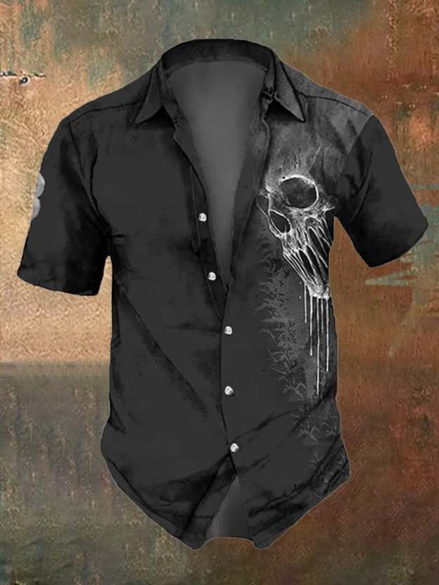 Men's Retro Distressed Skull Short Sleeve Shirt