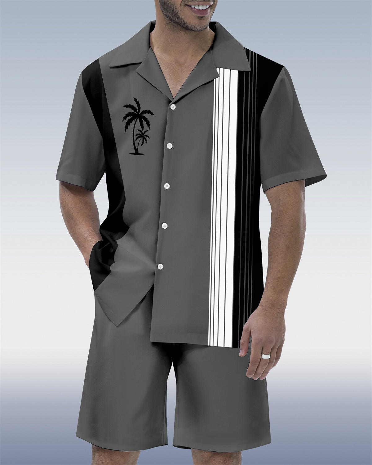 Men's Casual Vacation Hawaiian Cuban Collar Short Sleeve Shirt Set