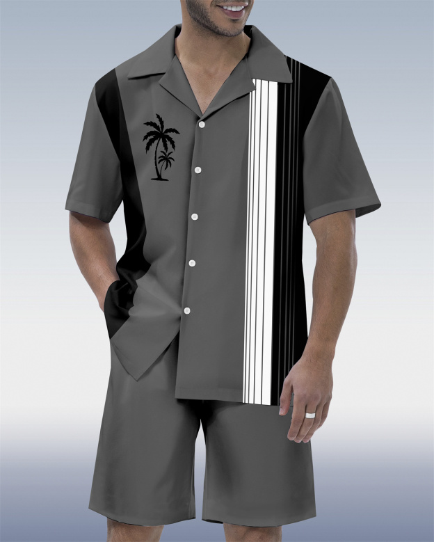 Men's Casual Vacation Hawaiian Cuban Collar Short Sleeve Shirt Set