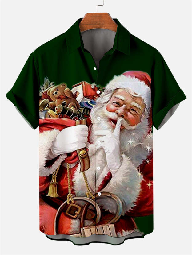 Men's Plus Size Casual Christmas Creative Series Shirt With Pockets