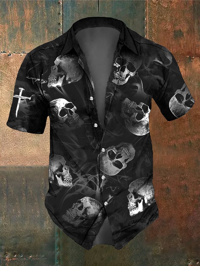 Men's Retro Dark Style Skull Print Shirt