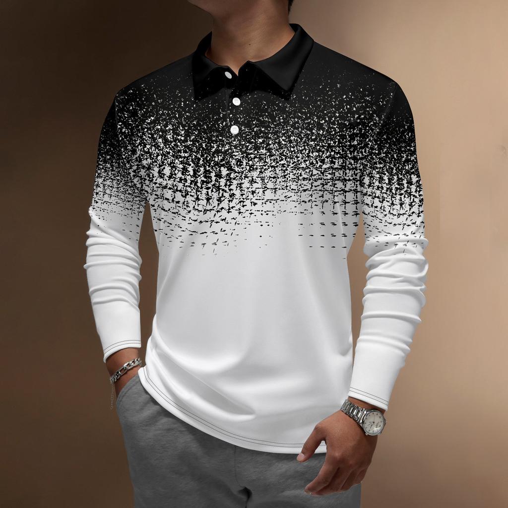 Men's Casual Long Sleeve Button-Down Polo Shirt