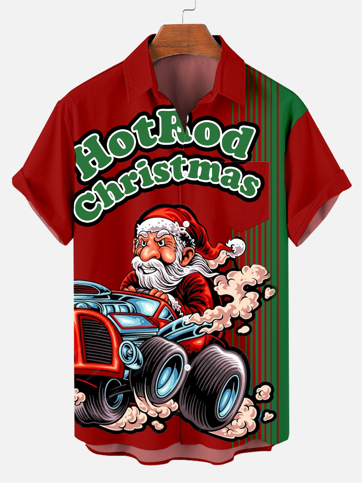 Men's Christmas Steampunk Car Culture Pattern Short-Sleeved Shirt 0576