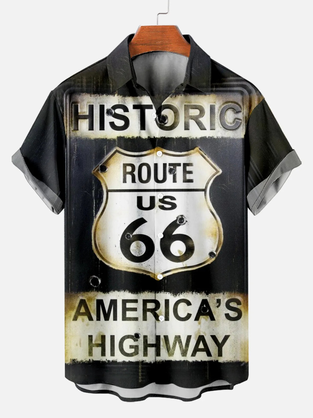 Classic Retro Road Print Short Sleeve Shirt