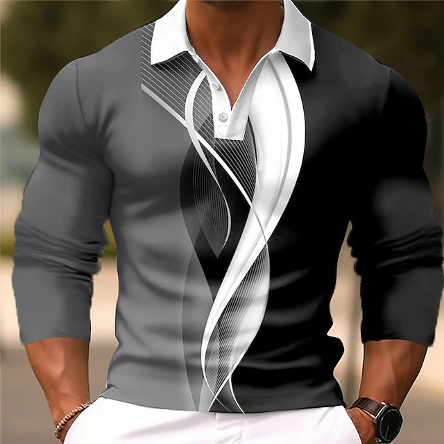 Men's Casual Long Sleeve Button-Down Polo Shirt