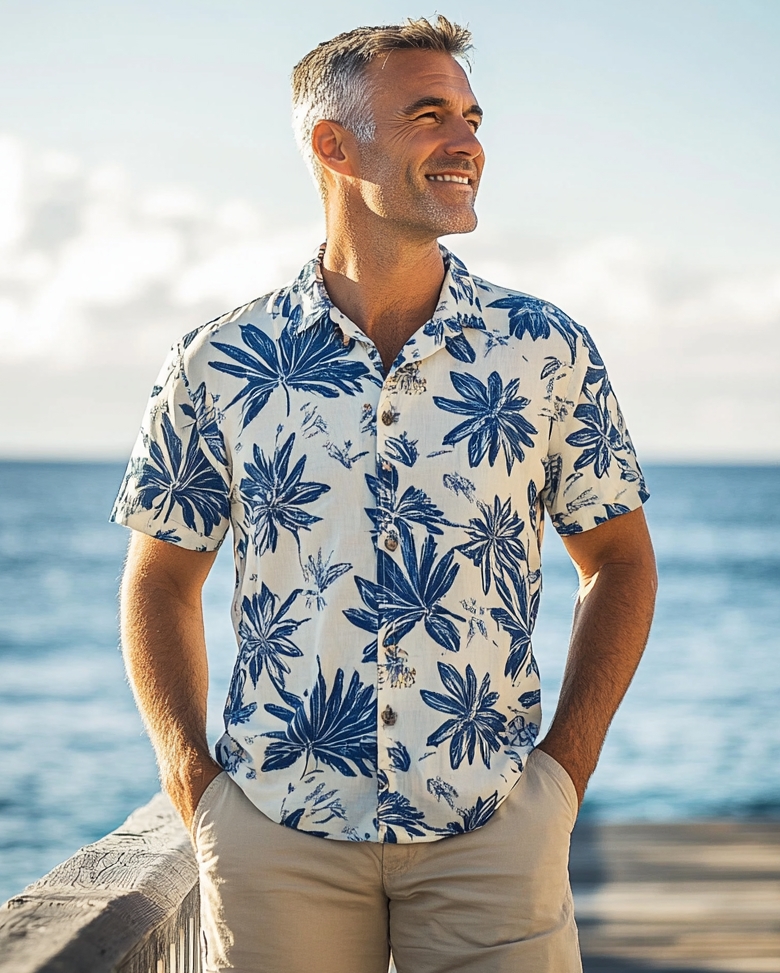 Men's Casual Hawaiian Graphic Short Sleeve Shirt