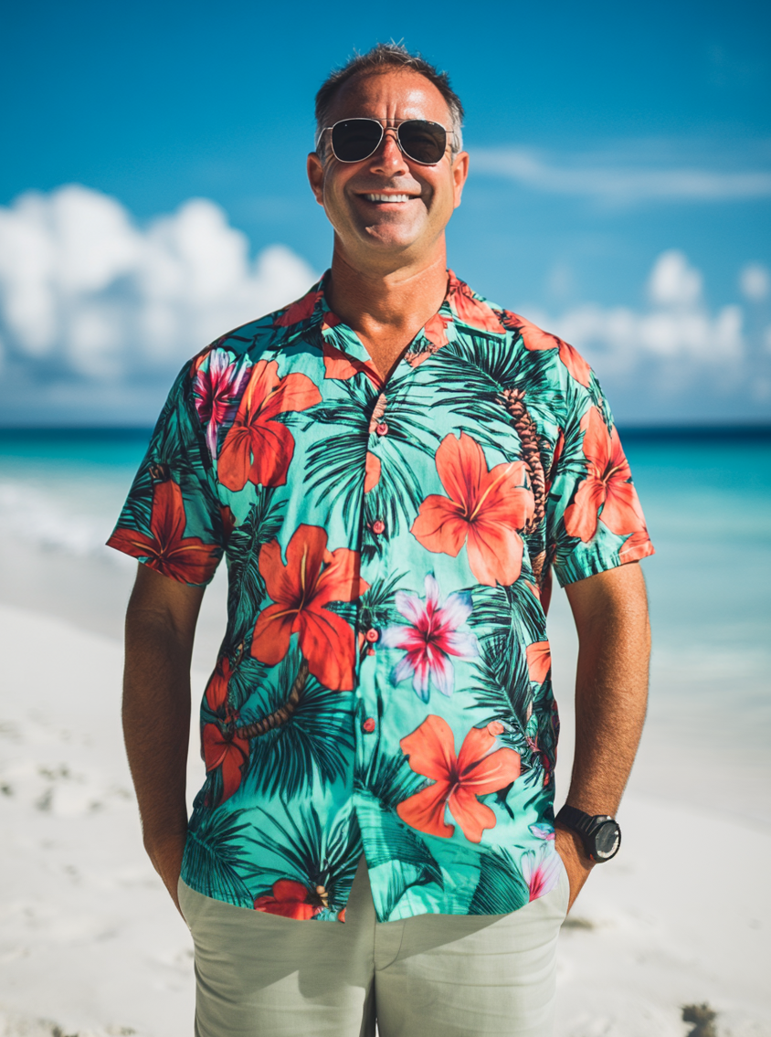 Men's Casual Hawaiian Graphic Short Sleeve Shirt