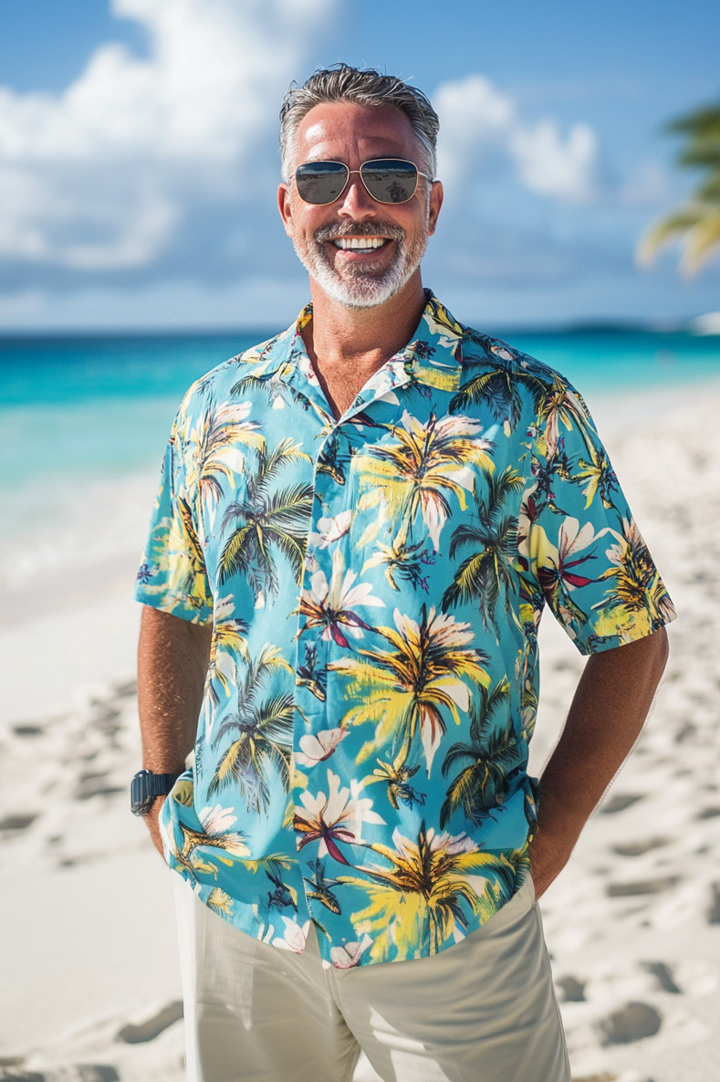 Men's Casual Hawaiian Graphic Short Sleeve Shirt