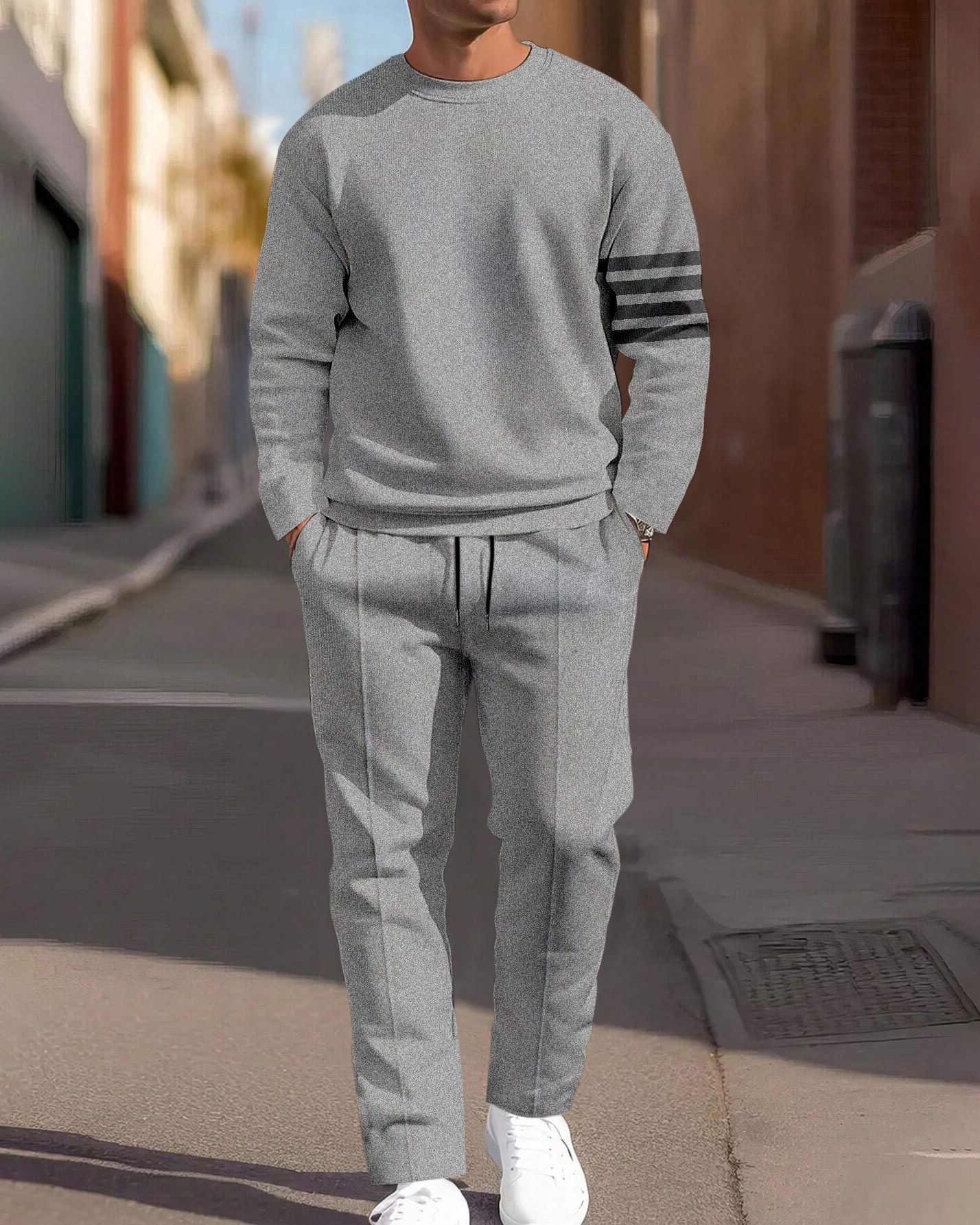 Men's Simple Colorblock Round Neck Casual Sports Set 0187