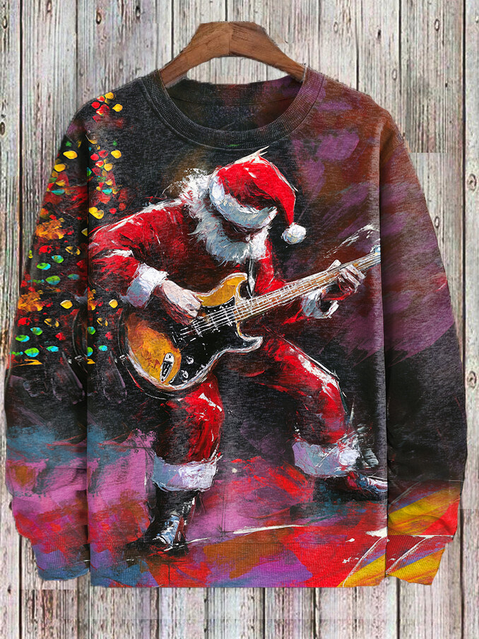 Men's Christmas Rock Santa Plays Guitar Art Print Casual Sweatshirt