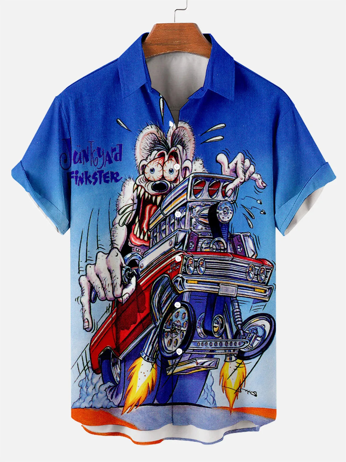 Men's Nostalgic Anime Character Retro Car Short Sleeve Shirt