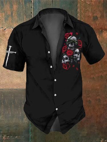 Men's Retro Dark Skull Casual Short Sleeve Shirt