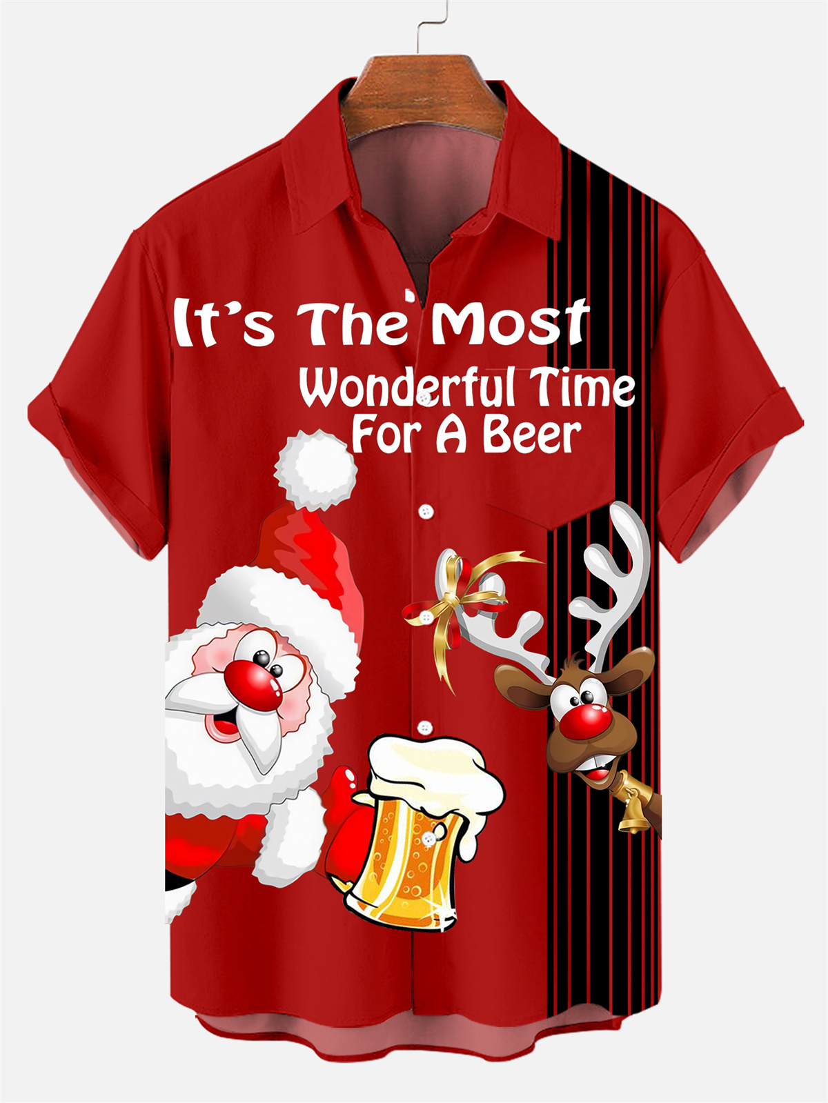Men's Drink With Father Christmas Printed Short Sleeve Shirt  0327