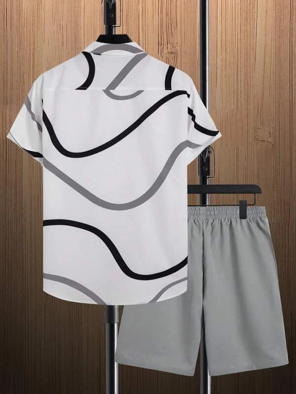 Suitmens Men's Hawaiian Print Short Sleeve Shirt Set