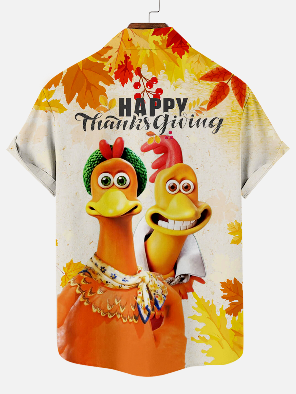Thanksgiving Anime Chick Fallen Leaves Print Short Sleeve Shirt