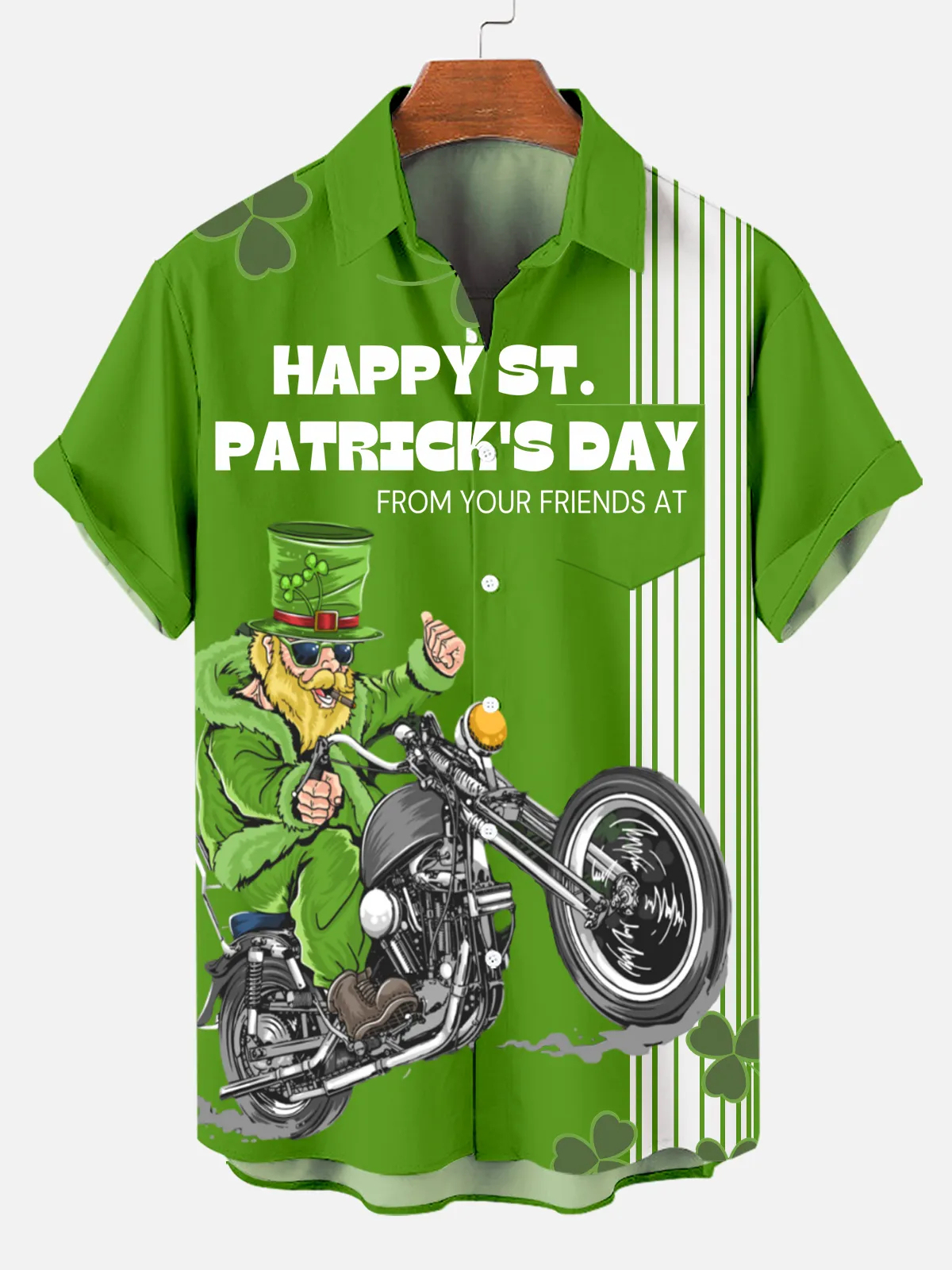 Happy St. Patrick's Day to my friend Striped Contrast Print Short Sleeve Shirt
