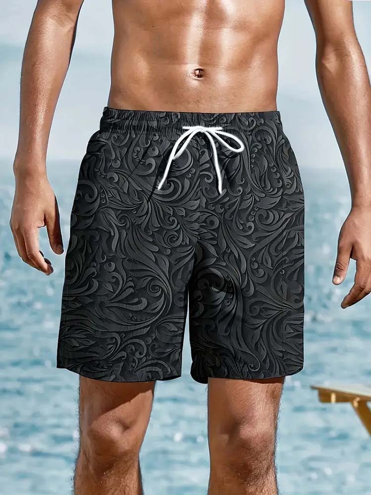 Black Retro Floral Art Pattern Printing Shorts