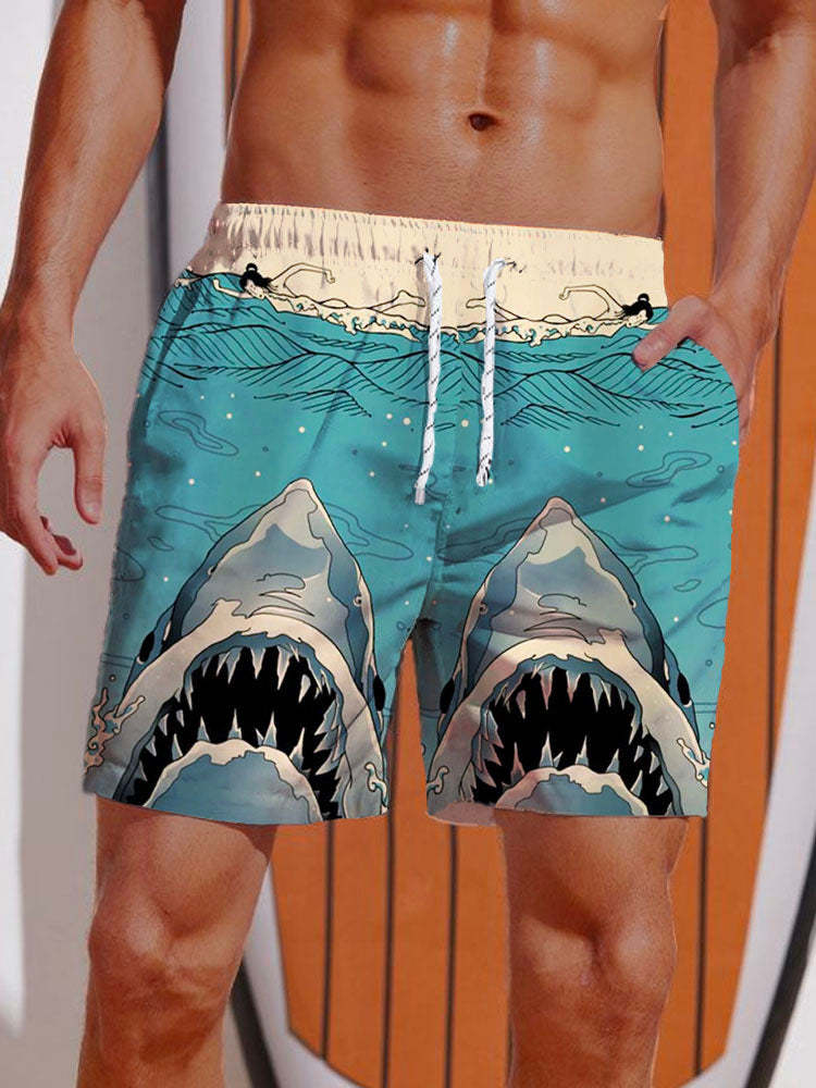 Japanese Ukiyo-E Shark Hawaiian Printing Shorts
