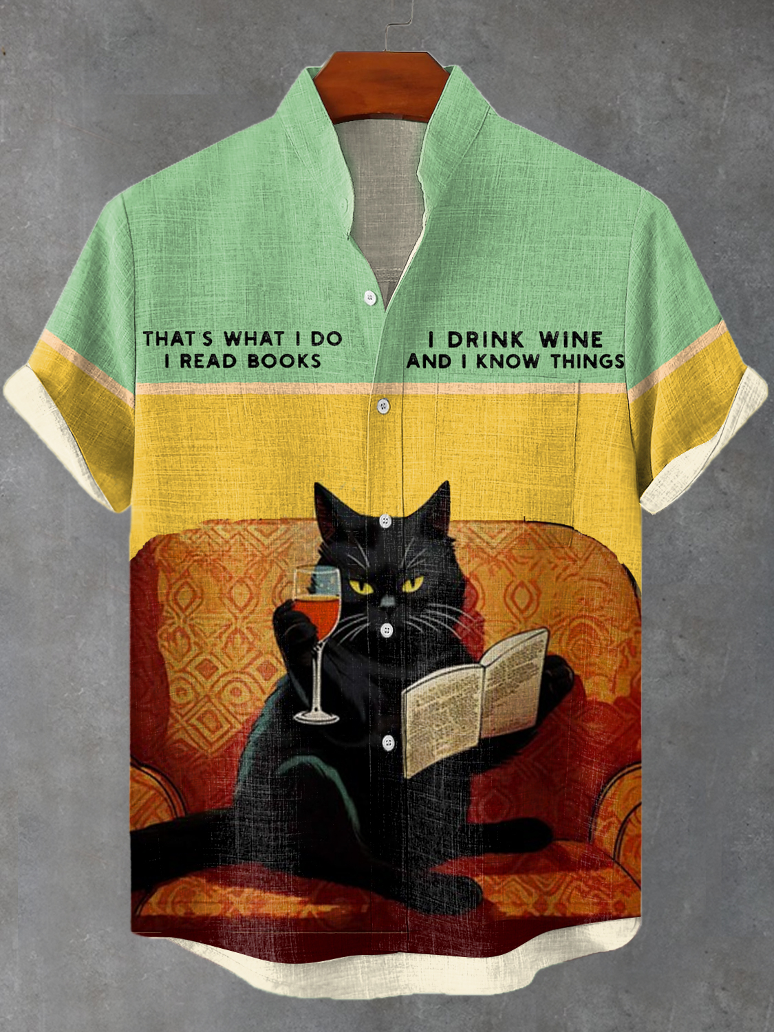 Men's Cheers Lazy Black Cat Drinking Wine And Reading Books Print Line