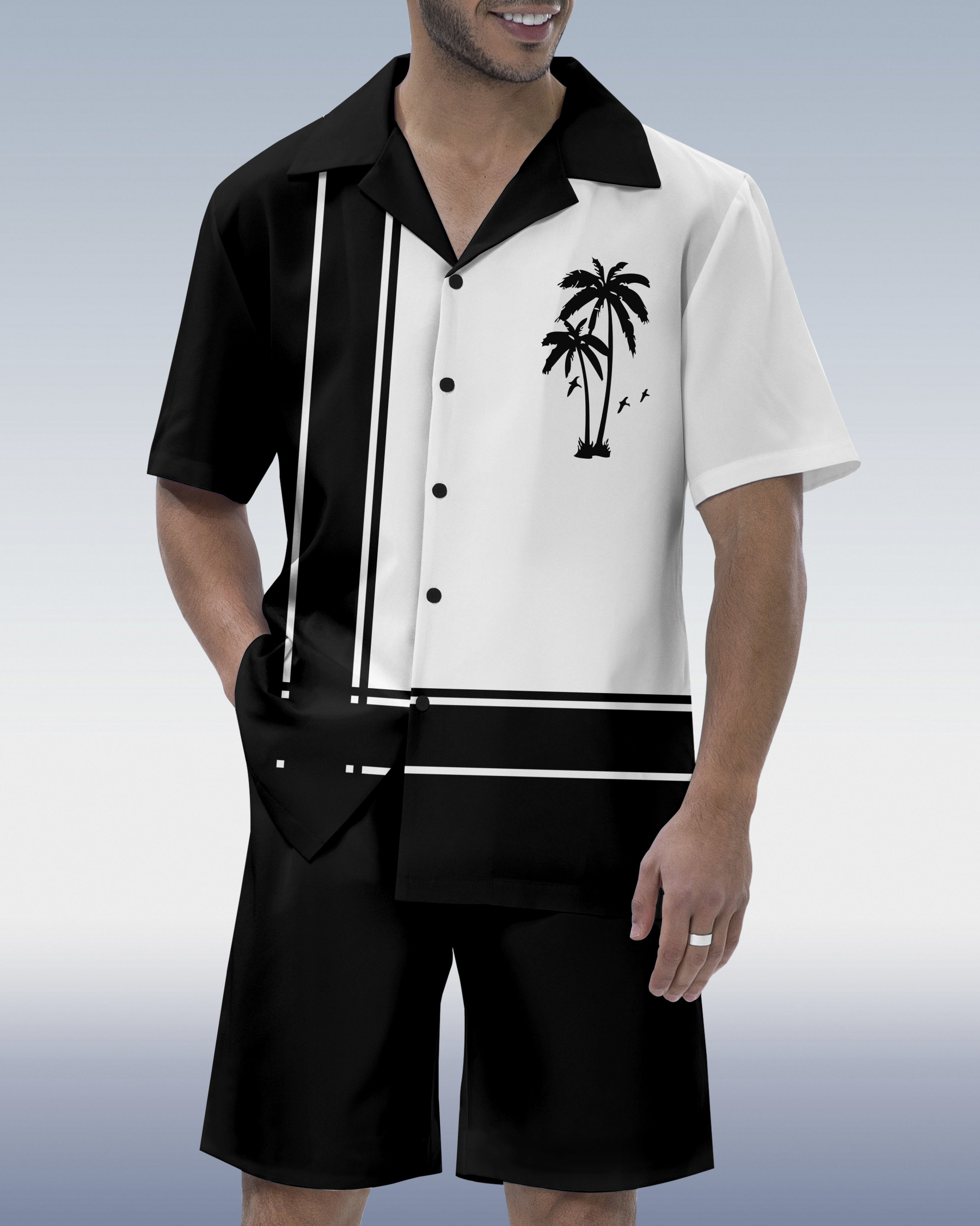 Men's Casual Vacation Hawaiian Cuban Collar Short Sleeve Shirt Set