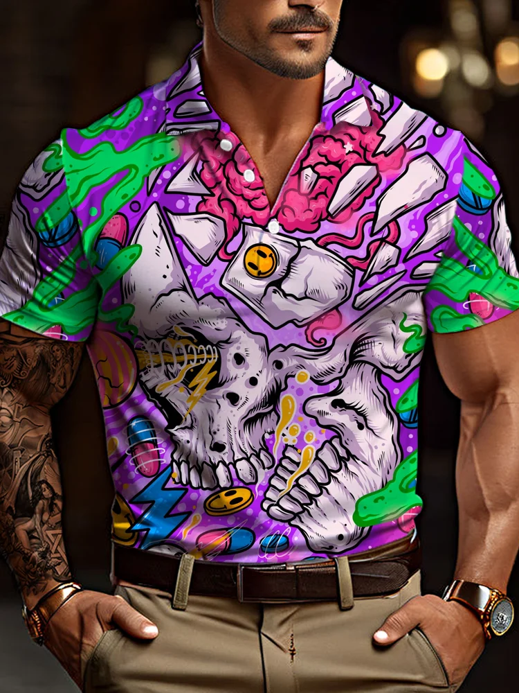 Men's casual art graphic short sleeve polo shirt