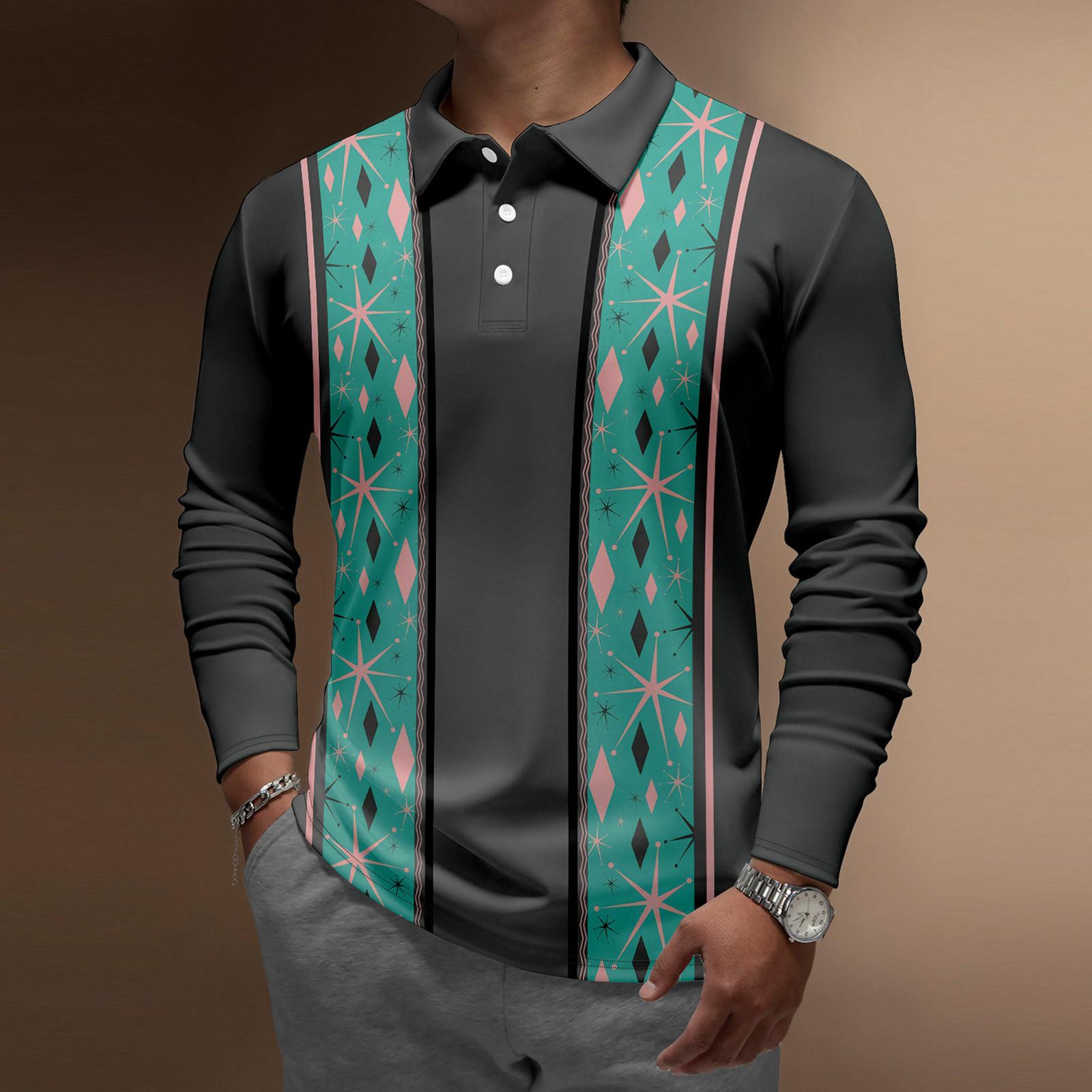 Men's Casual Long Sleeve Button-Down Polo Shirt