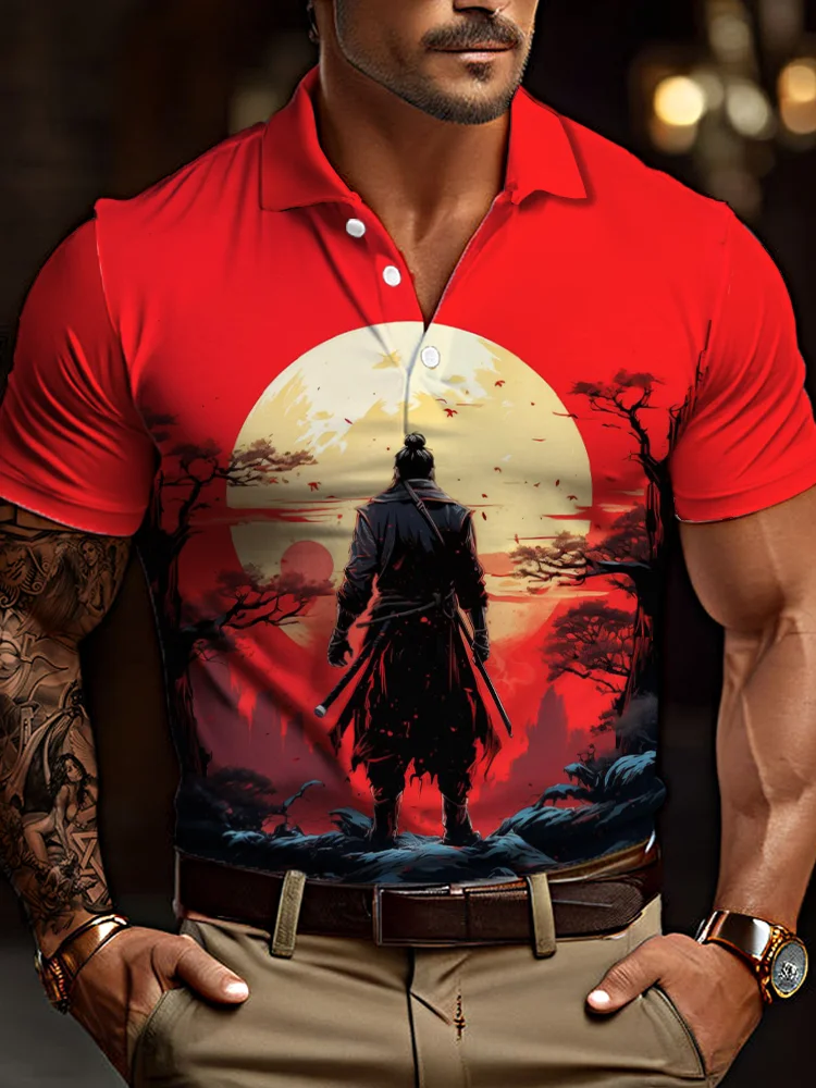 Men's casual art graphic short sleeve polo shirt