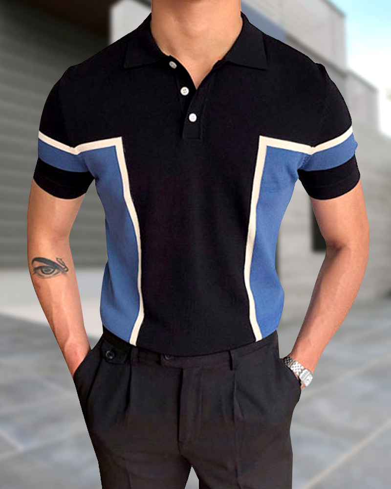 Men's patchwork knitted polo shirt