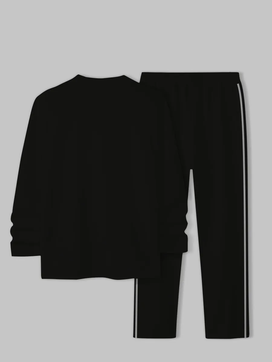 Men's Simple Colorblock Round Neck Casual Sports Set 0133