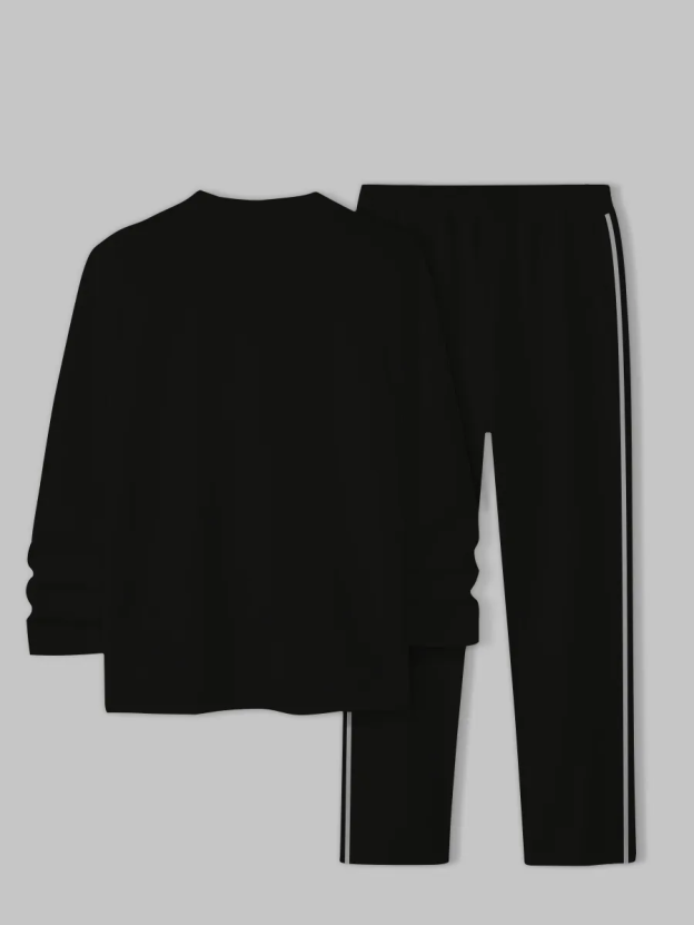 Men's Simple Colorblock Round Neck Casual Sports Set 0133