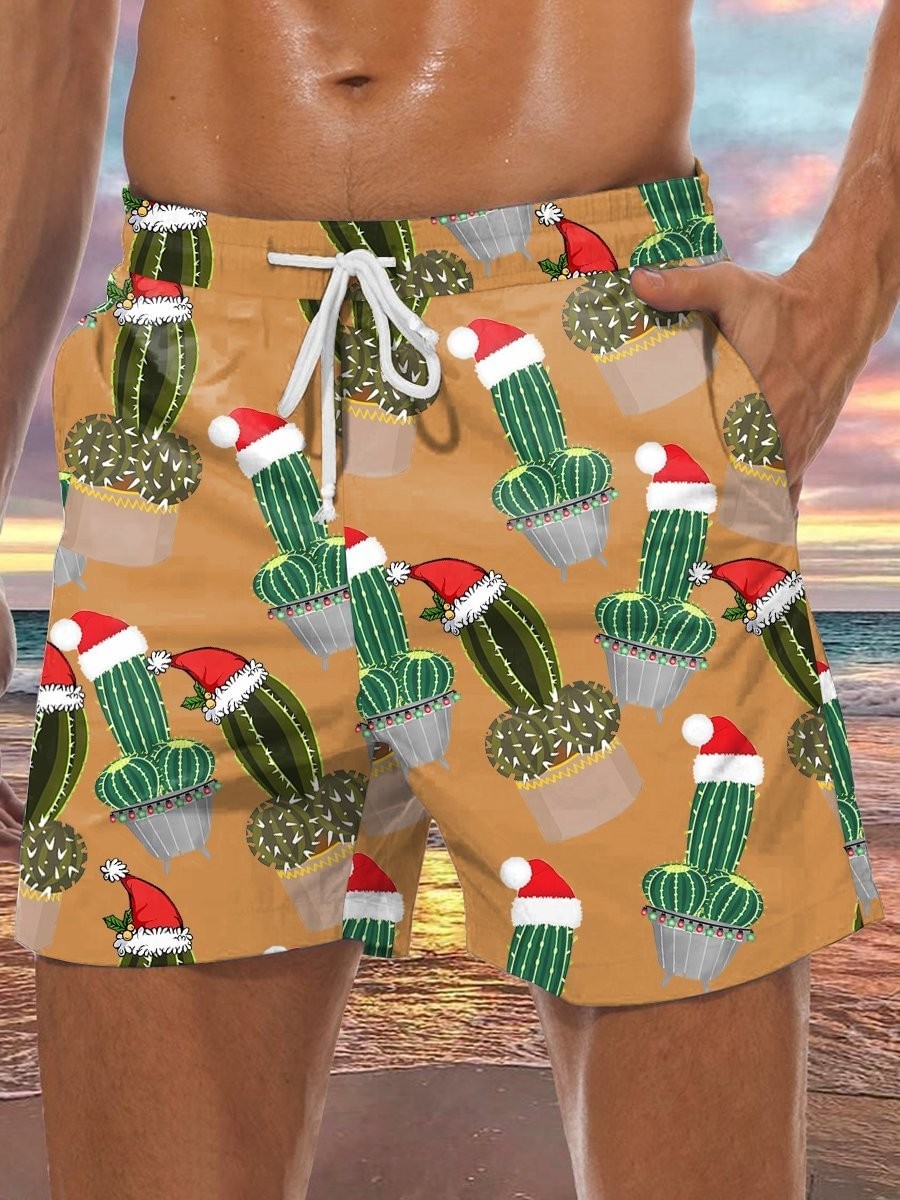 Men's Funny Cactus Christmas Print Shorts