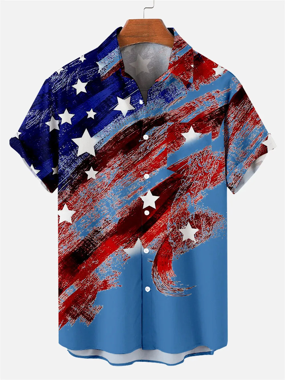 Men's Creative Hand Drawn American Flag Day Pattern Short Sleeve Shirt