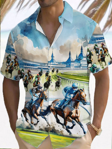 Men's Horse Racing Graphic Short Sleeve Shirt