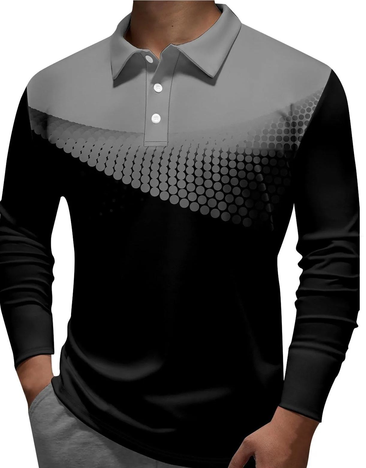 Men's Casual Long Sleeve Button-Down Polo Shirt