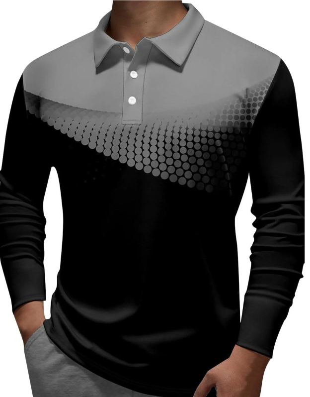Men's Casual Long Sleeve Button-Down Polo Shirt