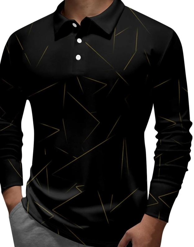 Men's Casual Long Sleeve Button-Down Polo Shirt
