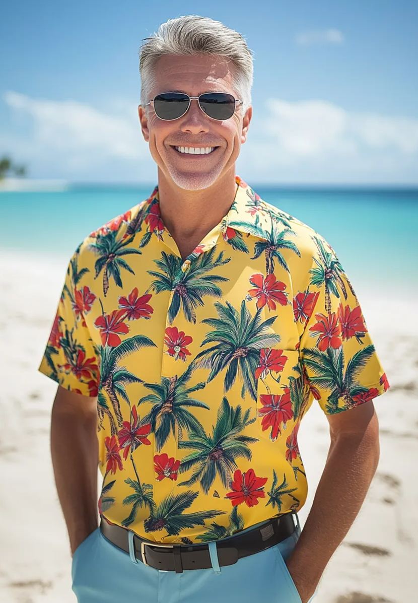 Men's Casual Hawaiian Graphic Short Sleeve Shirt
