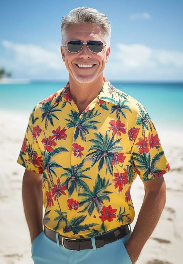 Men's Casual Hawaiian Graphic Short Sleeve Shirt