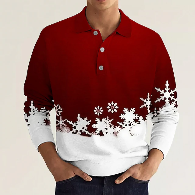 Men's Casual Long Sleeve Button-Down Polo Shirt