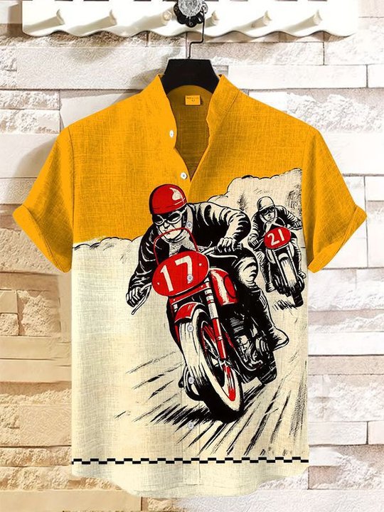 Men's Retro Casual Racing Short Sleeve Shirt