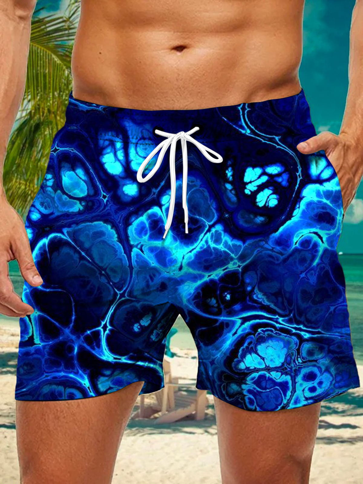 Abstract Print Men's Shorts With Pocket