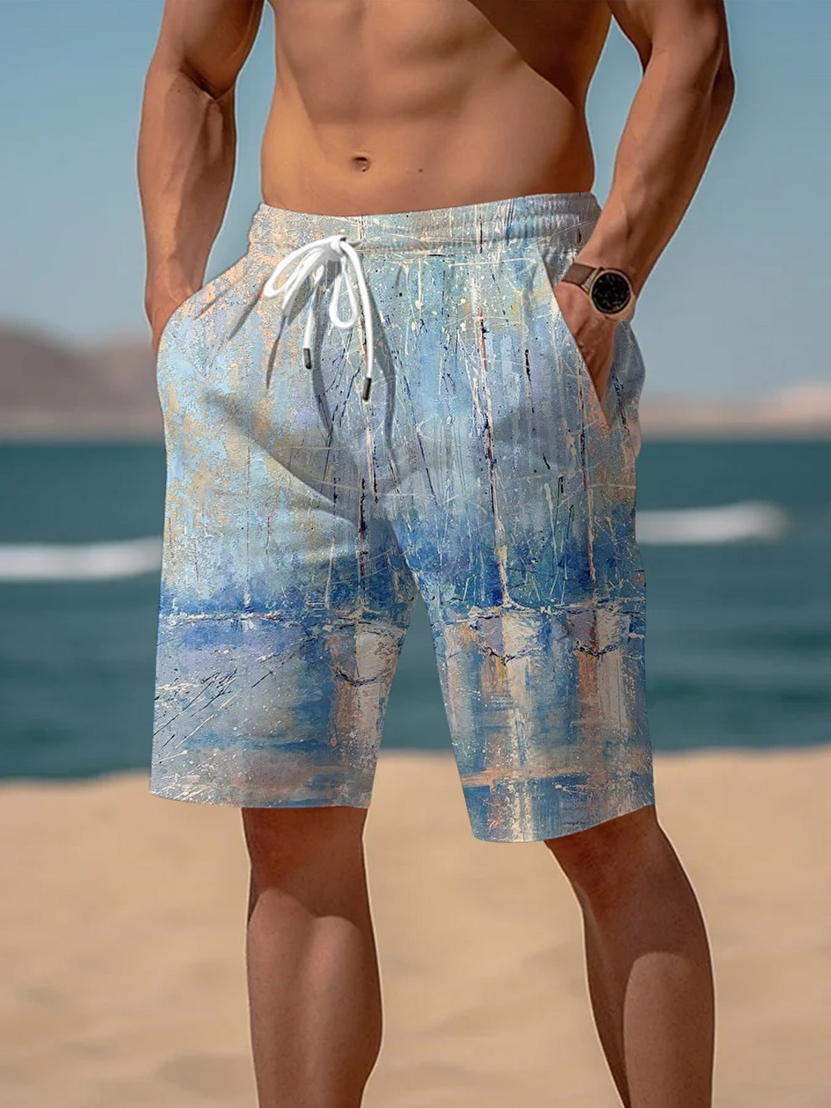 Art Hawaiian Casual Retro Men's Shorts With Pocket