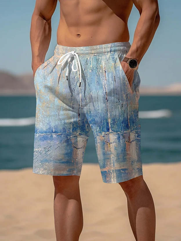 Art Hawaiian Casual Retro Men's Shorts With Pocket