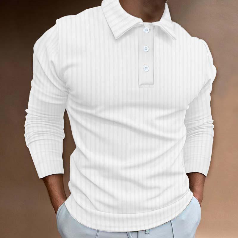 Men's Casual Striped Lapel Long Sleeve Zipper Polo Shirt 19330625M