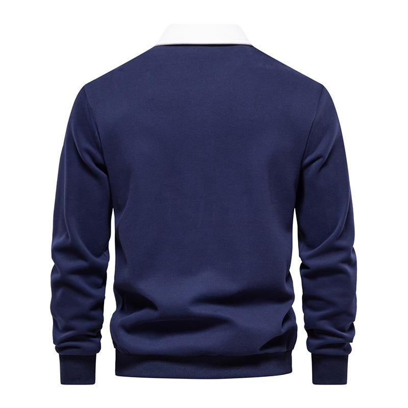 Men's Casual Color Contrasting Lapel Loose Long Sleeve Polo Shirt 72890642M