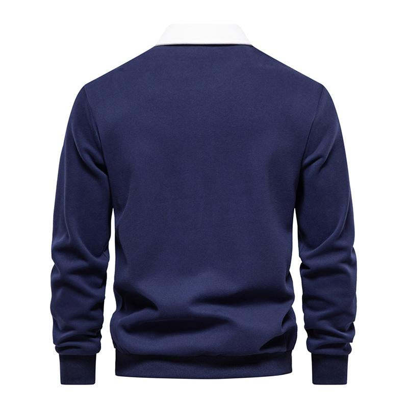Men's Casual Color Contrasting Lapel Loose Long Sleeve Polo Shirt 72890642M