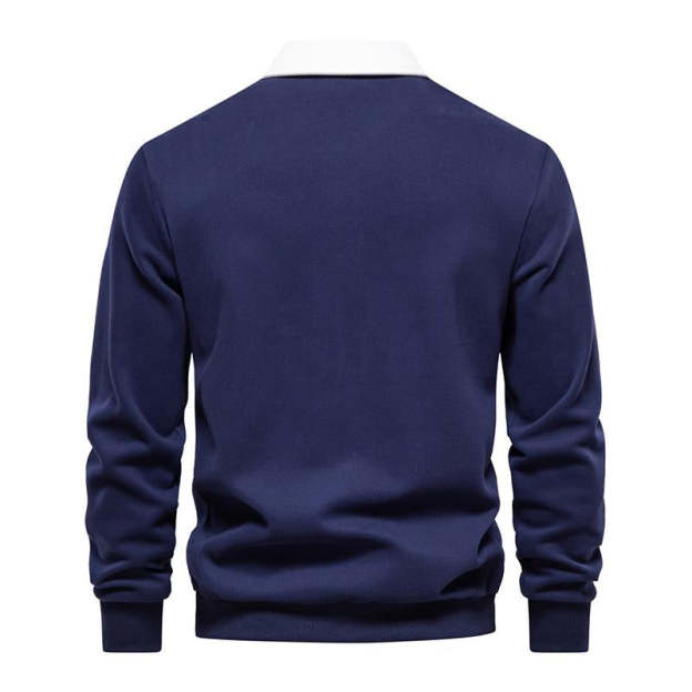 Men's Casual Color Contrasting Lapel Loose Long Sleeve Polo Shirt 72890642M