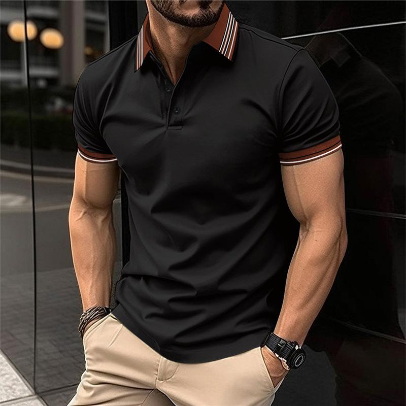 Men's Casual Ribbed Lapel Button POLO Shirt 21858711X